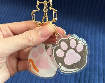 Cat Paw Keychain | Cute Acrylic Kitty Keyring with Sparkles Great Gift for Cat Mom and Pet Parent