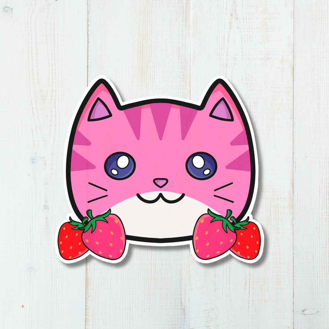 Cute Strawberry Cat Sticker Kawaii Kitty Kisscut Sticker Etsy