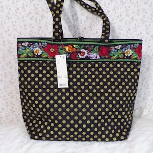 Vera Bradley Vintage Pattern Tote & Bag Charm - Vibrant Black Never Used