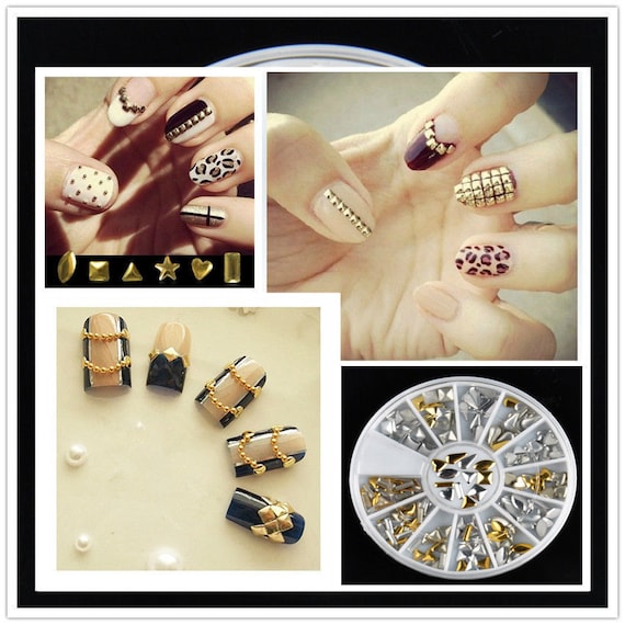 gold silver box rivets nail art 3d design decoration etsy