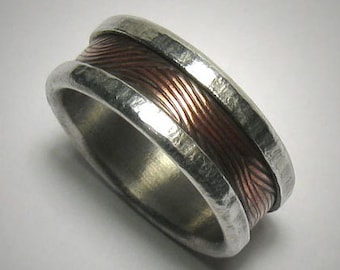 Rustic Mens Ring Mens wedding band Promise Ring Hammered Ring Unique Mens Ring Copper and Silver Mens wedding Ring Rustic Ring