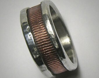 Promise Ring Rustic Mens Ring Mens wedding band Engagement Ring Hammered Ring Copper and Silver Mens Ring Mens wedding Ring Unique Ring