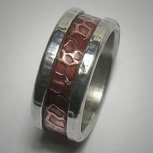 Rustic Mens Ring Mens wedding band Promise Ring Hammered Ring Unique Mens Ring Copper and Silver Mens wedding Ring Rustic Ring