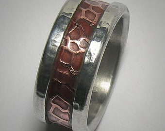 Rustic Mens Ring Mens wedding band Promise Ring Hammered Ring Unique Mens Ring Copper and Silver Mens wedding Ring Rustic Ring