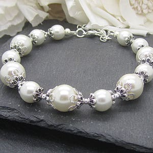 Ivory Pearl Wedding Bracelet, Bridesmaid Bracelet, Bridal Jewellery, Pearl Wedding Sets, Bridesmaid Gifts, Pearl Bridal Party Jewellery image 1