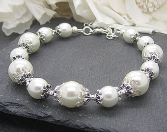 Ivory Pearl Wedding Bracelet, Bridesmaid Bracelet, Bridal Jewellery, Pearl Wedding Sets, Bridesmaid Gifts, Pearl Bridal Party Jewellery