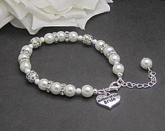 Ivory Pearl Mother Of The Bride Bracelet, Grooms Mother Gift, Parents Wedding Thank You, Wedding Charm Jewellery