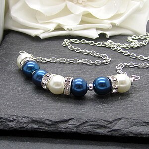 Navy Pearl Bridesmaid Necklace, Ivory and Navy Wedding Jewellery, Dark Blue Bridesmaid Sets, Matching Bridal Jewellery, Bridal Party Gifts, image 3