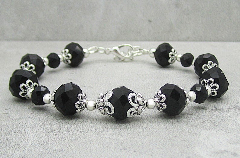 Black Crystal Bridesmaid Bracelet Black Bridesmaid Jewellery Crystal Bridal Sets Black Wedding Jewellery Black and Silver Bridal Party Gifts image 6