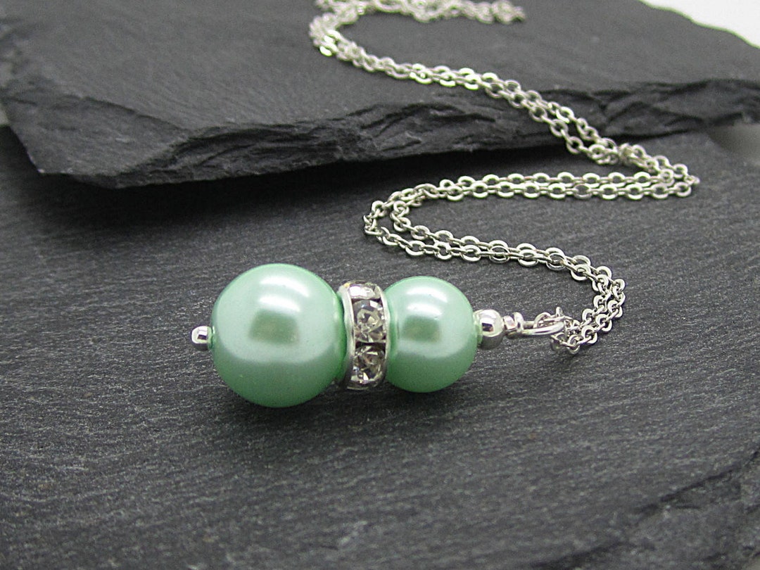 Mint Pearl Necklace, Mint Bridesmaid Jewellery, Bridal Party Gifts ...