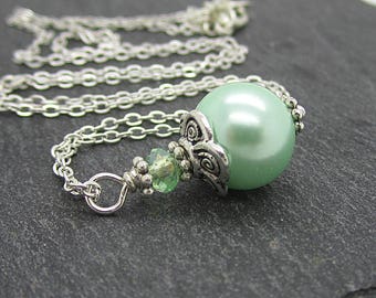 Mint Bridesmaid Jewellery, Mint Green Pearl Necklace, Pastel Wedding Jewellery, Bridesmaid Gifts, Single Pearl Drop, Mint Wedding,