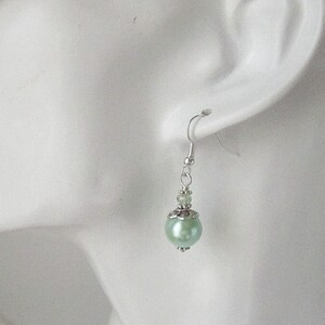 Mint Green Pearl Earrings, Mint Bridesmaid Jewellery, Pastel Wedding, Bridal Party Gifts, Pearl Drop Earrings, Small Pearl Earrings, image 5