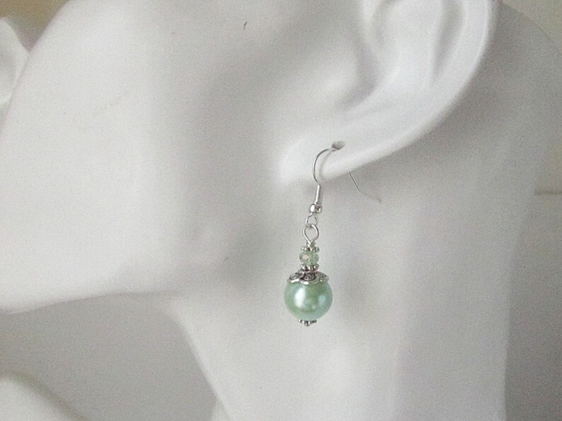 Mint Green Pearl Earrings, Mint Bridesmaid Jewellery, Pastel Wedding, Bridal Party Gifts, Pearl Drop Earrings, Small Pearl Earrings, image 5