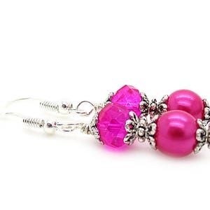 Bright Pink Bridesmaid Earrings, Hot Pink Bridal Jewellery, Pearl Drop Earrings, Fushia Bridesmaids, Pink Bridesmaid Sets, Bridal Party Gift image 7