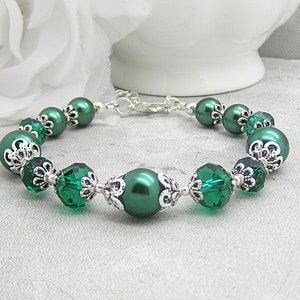 Bracelet de demoiselle dhonneur en perle et cristal vert émeraude, bijoux de mariée en forêt, bracelet de mariage vert foncé, ensembles de mariée dinspiration rustique image 8