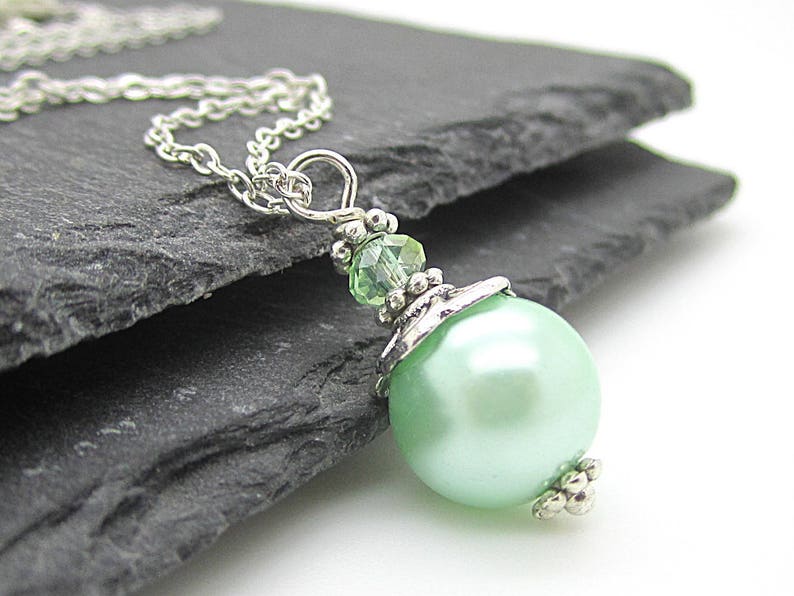 Mint Bridesmaid Jewellery, Mint Green Pearl Necklace, Pastel Wedding Jewellery, Bridesmaid Gifts, Single Pearl Drop, Mint Wedding, image 4