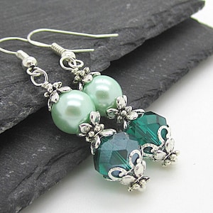 Teal Green Crystal Earrings, Teal Bridesmaid Jewellery Sets, Matching Bridal Jewellery, Mint Wedding Sets, Bridesmaid Gift Idea, Bridal Gift image 1