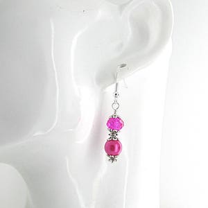 Bright Pink Bridesmaid Earrings, Hot Pink Bridal Jewellery, Pearl Drop Earrings, Fushia Bridesmaids, Pink Bridesmaid Sets, Bridal Party Gift image 3