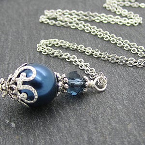 Navy Wedding Necklace, Midnight Blue Bridesmaid Jewellery, Pearl Bridal Sets, Dark Blue Wedding Accessories, Bridal Party Gifts, image 3