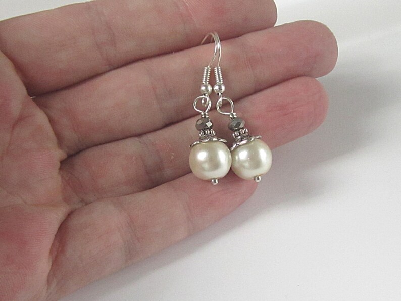 Ivory Pearl Earrings, Bridesmaid Jewellery, Bridal Party Gifts, Ivory and Silver Wedding Jewellery, Simple Earrings image 6