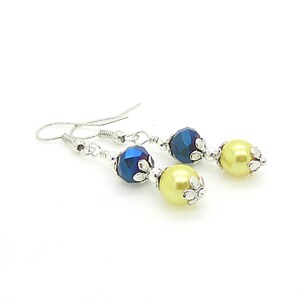 Yellow and Navy Wedding Earrings Navy and Yellow Bridesmaid Jewellery Pearl Drop Earrings Bridesmaid Sets Bridal Party Gifts Canary and Blue image 5