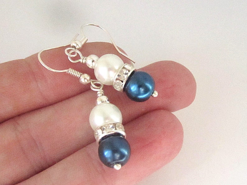 Navy Wedding Pearl Drop Earrings, Navy Bridesmaid Jewellery, Midnight Blue Bridal Sets, Ivory Navy Wedding, Bridal Party Gift, Matching Sets image 7