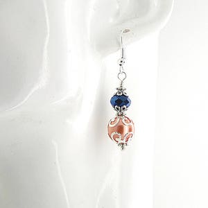 Peach and Navy Bridesmaid Earrings, Navy and Coral Bridesmaid Jewellery, Peach Wedding Jewellery, Crystal Bridal Sets, Beaded Pearl Drops image 9