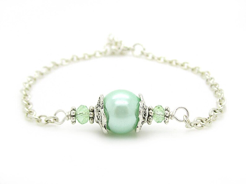 Mint Bridesmaid Bracelet, Mint Pearl Jewellery, Light Green Bridal Sets, Pastel Jewellery, Simple Pearl Jewellery, Bridal Party Gifts image 5