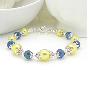 Navy and Yellow Bridesmaid Jewellery Navy Blue and Yellow Wedding Canary Bridal Jewellery Bridesmaid Gift Pearl Bridal Sets Sunflower Yellow image 9