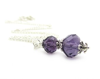 Lapis Bridesmaid Jewellery, Eggplant Wedding, Bridesmaid Necklace, Sangria Bridal Sets, Purple Crystal Drop Pendant, Bridal Party Gift