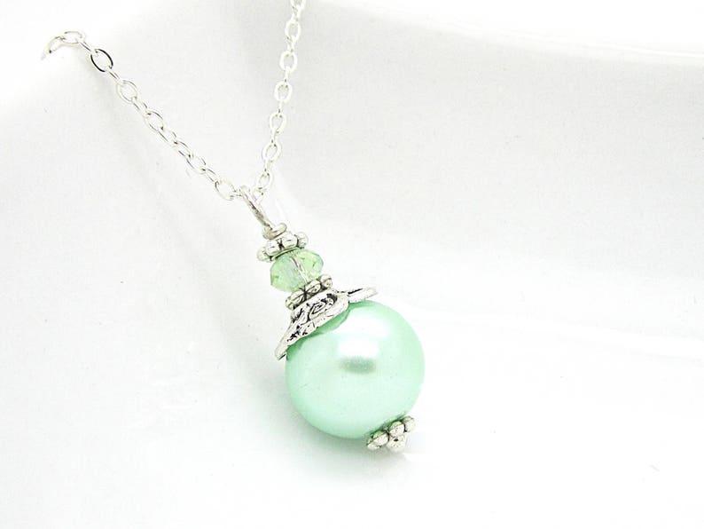 Mint Bridesmaid Jewellery, Mint Green Pearl Necklace, Pastel Wedding Jewellery, Bridesmaid Gifts, Single Pearl Drop, Mint Wedding, image 3