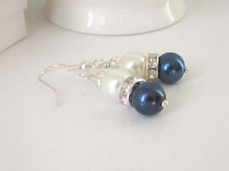 Navy Wedding Pearl Drop Earrings, Navy Bridesmaid Jewellery, Midnight Blue Bridal Sets, Ivory Navy Wedding, Bridal Party Gift, Matching Sets image 10