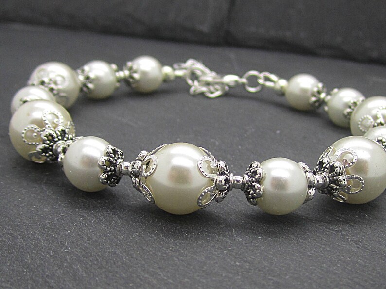 Ivory Pearl Wedding Bracelet, Bridesmaid Bracelet, Bridal Jewellery, Pearl Wedding Sets, Bridesmaid Gifts, Pearl Bridal Party Jewellery image 2