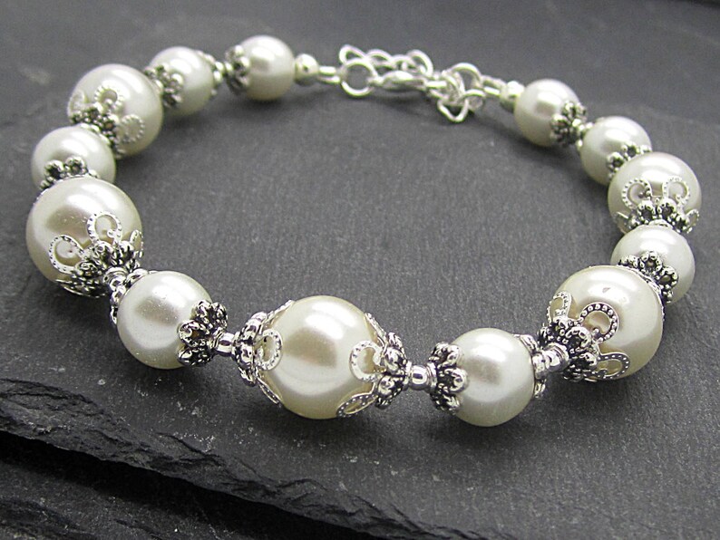 Ivory Pearl Wedding Bracelet, Bridesmaid Bracelet, Bridal Jewellery, Pearl Wedding Sets, Bridesmaid Gifts, Pearl Bridal Party Jewellery image 6