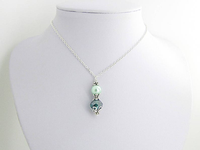 Teal Bridesmaid Necklace, Teal Wedding Jewellery Sets, Mint and Teal Green, Bridal Jewellery Sets, Crystal Drop Pendant, Bridal Party Gifts image 4