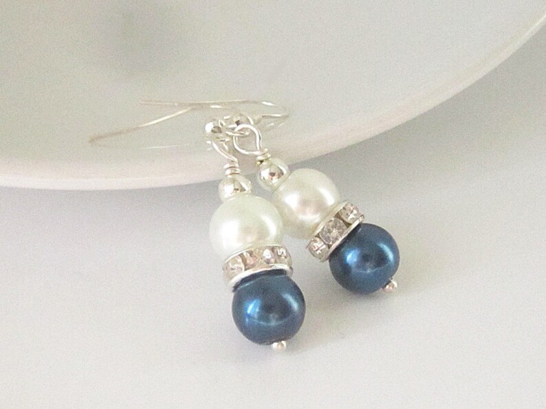 Navy Wedding Pearl Drop Earrings, Navy Bridesmaid Jewellery, Midnight Blue Bridal Sets, Ivory Navy Wedding, Bridal Party Gift, Matching Sets image 9