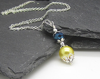 Navy Blue and Yellow Bridesmaid Jewellery Yellow and Navy Wedding Jewellery Bridesmaid Gift Idea Pearl Bridal Sets Bridal Party Gifts