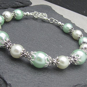 Mint and Ivory Bridesmaid Bracelet, Pearl Wedding Jewellery, Pale Green Bracelet, Mint Wedding, Bridesmaid Gift, Jewellery Sets image 2