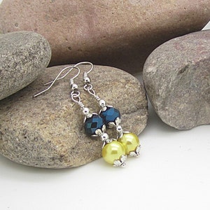 Yellow and Navy Wedding Earrings Navy and Yellow Bridesmaid Jewellery Pearl Drop Earrings Bridesmaid Sets Bridal Party Gifts Canary and Blue image 8