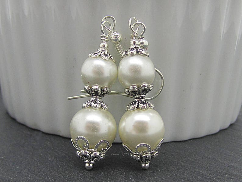 Ivory Pearl Drop Wedding Earrings, Bridesmaid Earrings, Pearl Dangle Bridal Earrings, Bridesmaid Gift Set, Bridal Jewellery, Simple Earrings image 5