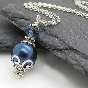 Navy Wedding Necklace, Midnight Blue Bridesmaid Jewellery, Pearl Bridal Sets, Dark Blue Wedding Accessories, Bridal Party Gifts, image 1