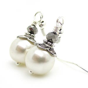 Ivory Pearl Earrings, Bridesmaid Jewellery, Bridal Party Gifts, Ivory and Silver Wedding Jewellery, Simple Earrings image 2