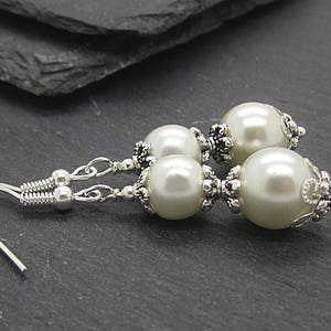 Ivory Pearl Drop Wedding Earrings, Bridesmaid Earrings, Pearl Dangle Bridal Earrings, Bridesmaid Gift Set, Bridal Jewellery, Simple Earrings image 2