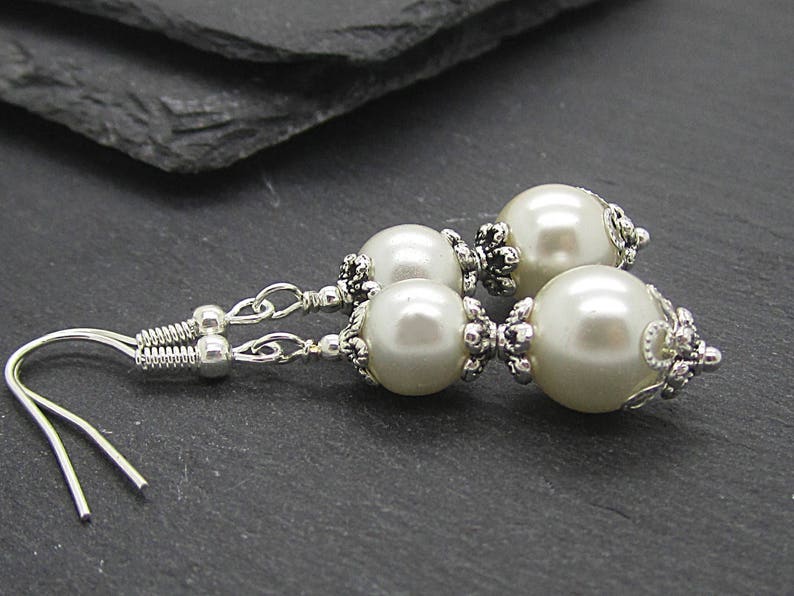 Ivory Pearl Drop Wedding Earrings, Bridesmaid Earrings, Pearl Dangle Bridal Earrings, Bridesmaid Gift Set, Bridal Jewellery, Simple Earrings image 2