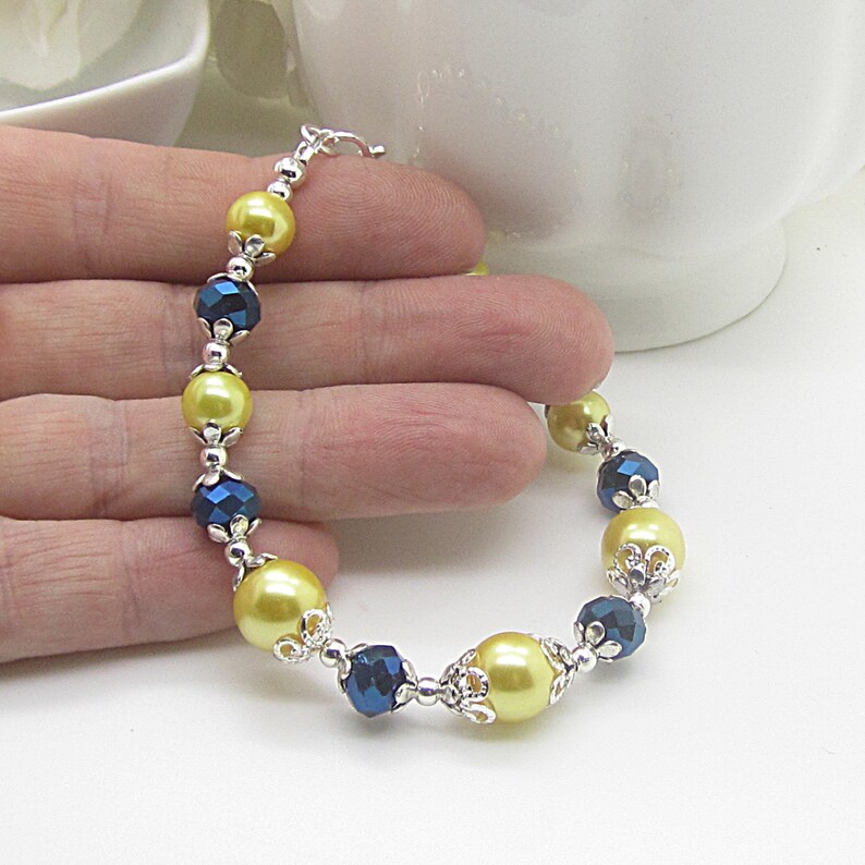 Navy and Yellow Bridesmaid Jewellery Navy Blue and Yellow Wedding Canary Bridal Jewellery Bridesmaid Gift Pearl Bridal Sets Sunflower Yellow image 7