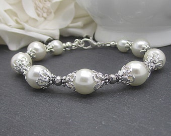 Ivory Wedding Pearl Bracelet, Brides Bracelet, Pearl Bridal Jewellery, Bridesmaid Bracelet Sets, Bridal Party Gifts, Matching Pearl Sets,