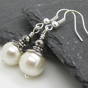 Ivory Pearl Earrings, Bridesmaid Jewellery, Bridal Party Gifts, Ivory and Silver Wedding Jewellery, Simple Earrings image 1