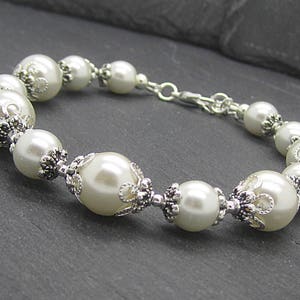 Ivory Pearl Wedding Bracelet, Bridesmaid Bracelet, Bridal Jewellery, Pearl Wedding Sets, Bridesmaid Gifts, Pearl Bridal Party Jewellery image 5