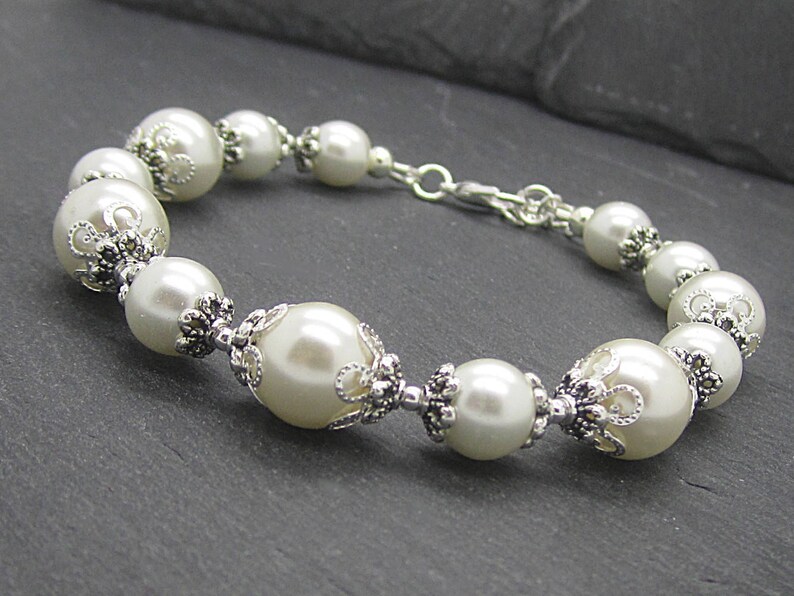 Ivory Pearl Wedding Bracelet, Bridesmaid Bracelet, Bridal Jewellery, Pearl Wedding Sets, Bridesmaid Gifts, Pearl Bridal Party Jewellery image 5
