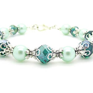 Teal Bridesmaid Bracelet, Teal and Mint Bridesmaid Jewellery Gifts, Matching Bridal Sets, Teal Wedding Bracelet, Bridal Party Gifts, image 2